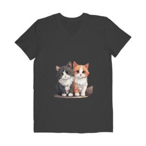 Cat Printed Half Sleeve V-neck T-shirt